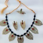 Golden Leaf And Black Beads Choker Set