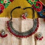 Red Pearls Boho Spike Choker Set