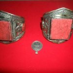 Vintage tribal cuff bracelet red coral matrix adjustable Alpaca silver
