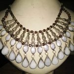 Double White Stone Line & Metal Fish Necklace