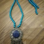 Lapiz Pendant with  Semi Turquoise Beads Necklace