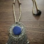 Lapiz Pendant Golden Beads Necklace