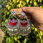 Cultural Ear Rings With Crystal Half Moon And Long Bells