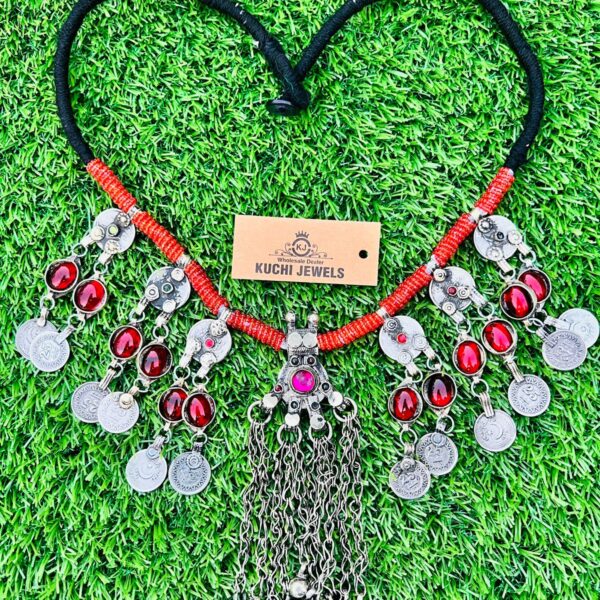 Antique Long Bells Pendant Necklace With Synthetic Stone Multi Pendants