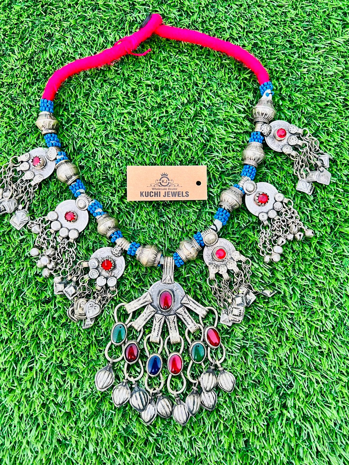 Vintage Stone Pendants Afghani Necklace With Turkman Beads