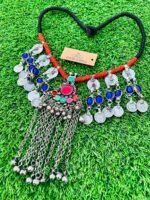 Antique Long Bells Pendant Necklace With Synthetic Stone Multi Pendants