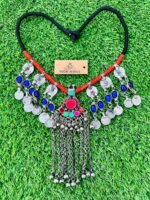 Antique Long Bells Pendant Necklace With Synthetic Stone Multi Pendants