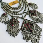 German Silver Turkman Beads With Five Pendnats Antique Necklace