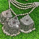 Multi Stone Turkman German Silver Three Pendant Necklace