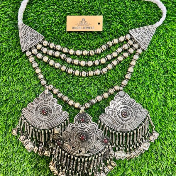 Multi Stone Turkman German Silver Three Pendant Necklace