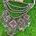 German Silver Turkman Beads With Multi Pendants Antique Necklace