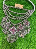 German Silver Turkman Beads With Multi Pendants Antique Necklace