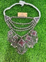 German Silver Turkman Beads With Multi Pendants Antique Necklace