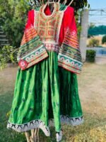 Afghani Ethnic Long Skirt Shirt With Handmade Embroidery Necklines And Sleeves