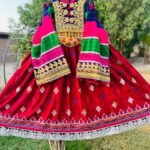 Afghani Ethnic Long Skirt Shirt With Handmade Embroidery Necklines And Sleeves