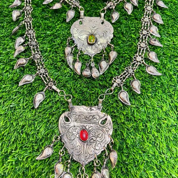 Vintage Ethnic Metal Leaf Long Necklace Afghani Jewelry