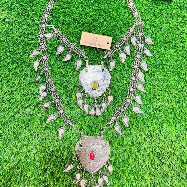 Vintage Ethnic Metal Leaf Long Necklace Afghani Jewelry