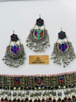 Silver stainless steel Bells Multi Color Afghani Choker Set