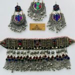 Silver stainless steel Bells Multi Color Afghani Choker Set