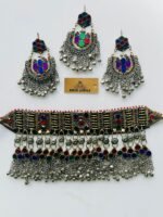 Silver stainless steel Bells Multi Color Afghani Choker Set