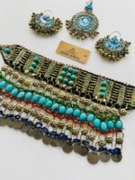 Turquoise Stone And Antique Coins Afghani Choker Set