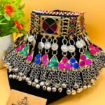 Multi Stone And Long Bells Tribal Choker