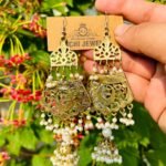 Traditional Design White Beads Gold Earrings