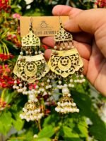 Traditional Design White Beads Gold Earrings