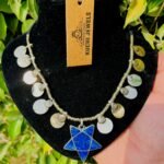 German Silver Moon And Multi Design Lapis Stone Pendant Necklace