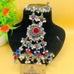 Afghan Multi Stone German Silver Panja Four Ring Bracelet