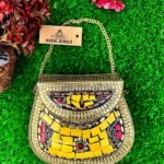 Indian Golden Metal And Stone Bag Small