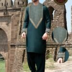 Dark Green Men’s Afghan Clothes – Embroidered Peran Tumban