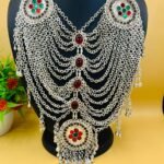 Silver Plated Long Chain Afghan Necklace With Stone