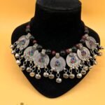 Vintage Coin And Bells Necklace With Wooden Black Beads