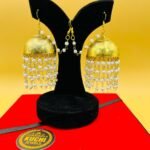 White Pearl Golden Jumka Earrings With Sahara