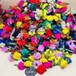 Artificial Fabric Flowers with Green Leaves for Sewing DIY Crafts Decoration Wedding Accessories 50 Pcs