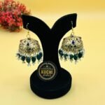 Green Beads Golden Large Jhumka Earrings