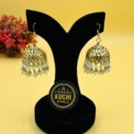 White Pearls Golden Jhumka Earrings