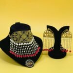 Golden Metal Handwork And White Pearl Set