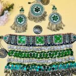 Silver Base Afghan Green Stone Choker Set