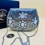 White Stone D Shape Indian Metal Bag