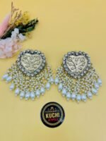 Mirror Heart Golden Pearl Earring - Image 2