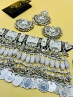 White Stone Afghan Bridal Necklace Set - Image 2