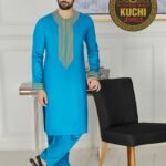 Long Stylish Embroiedry Cotton Satin Pashton Men's Stitched Dress