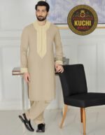 Long Stylish Embroiedry Cotton Satin Pashton Men's Stitched Dress - Image 2