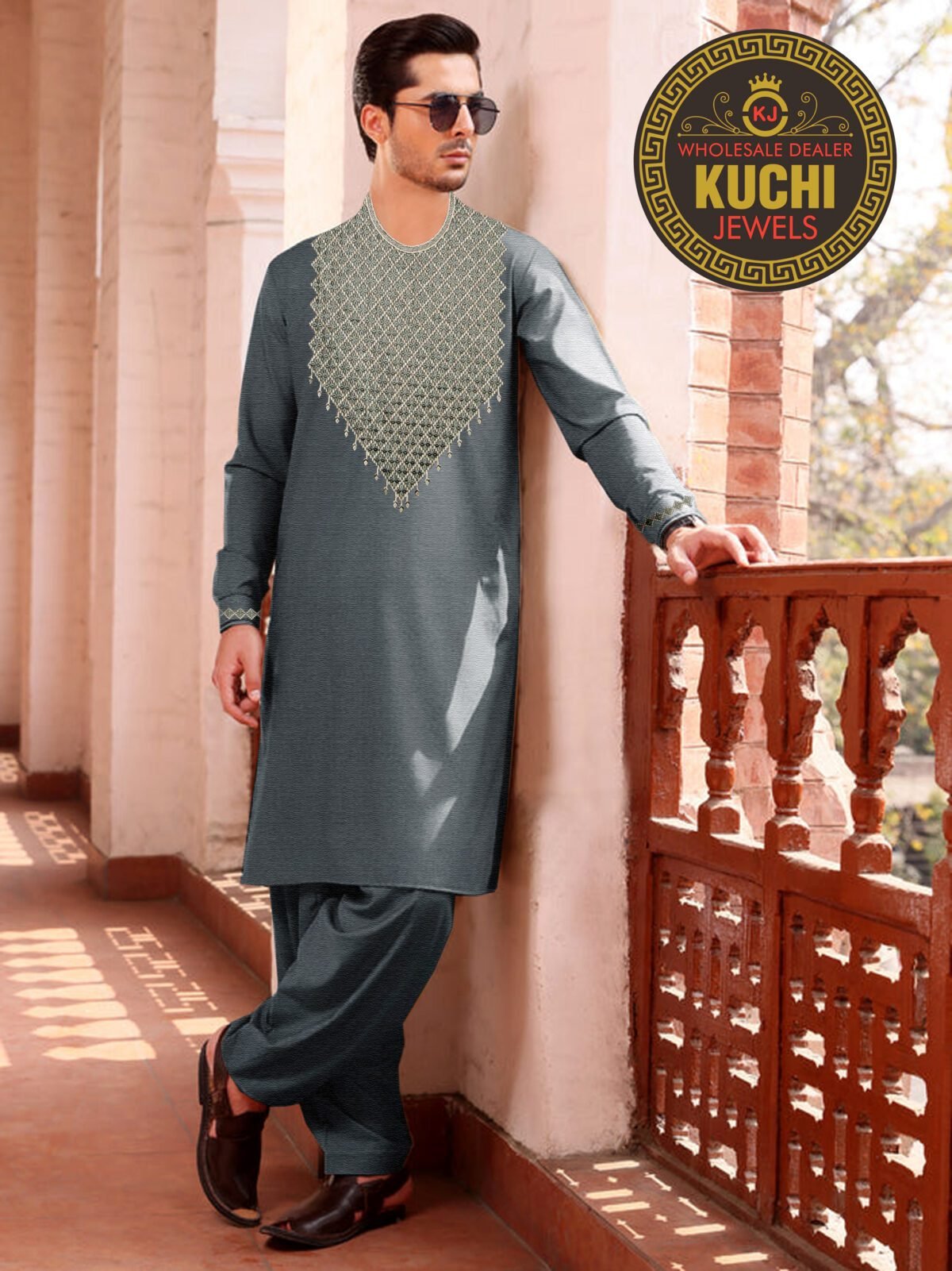 Men's Afghan Trending Embroidered Stitched Dress Peran Tumban - Image 1