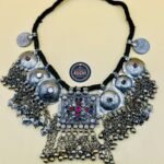 Afghani Square Pendant Black Beads Necklace