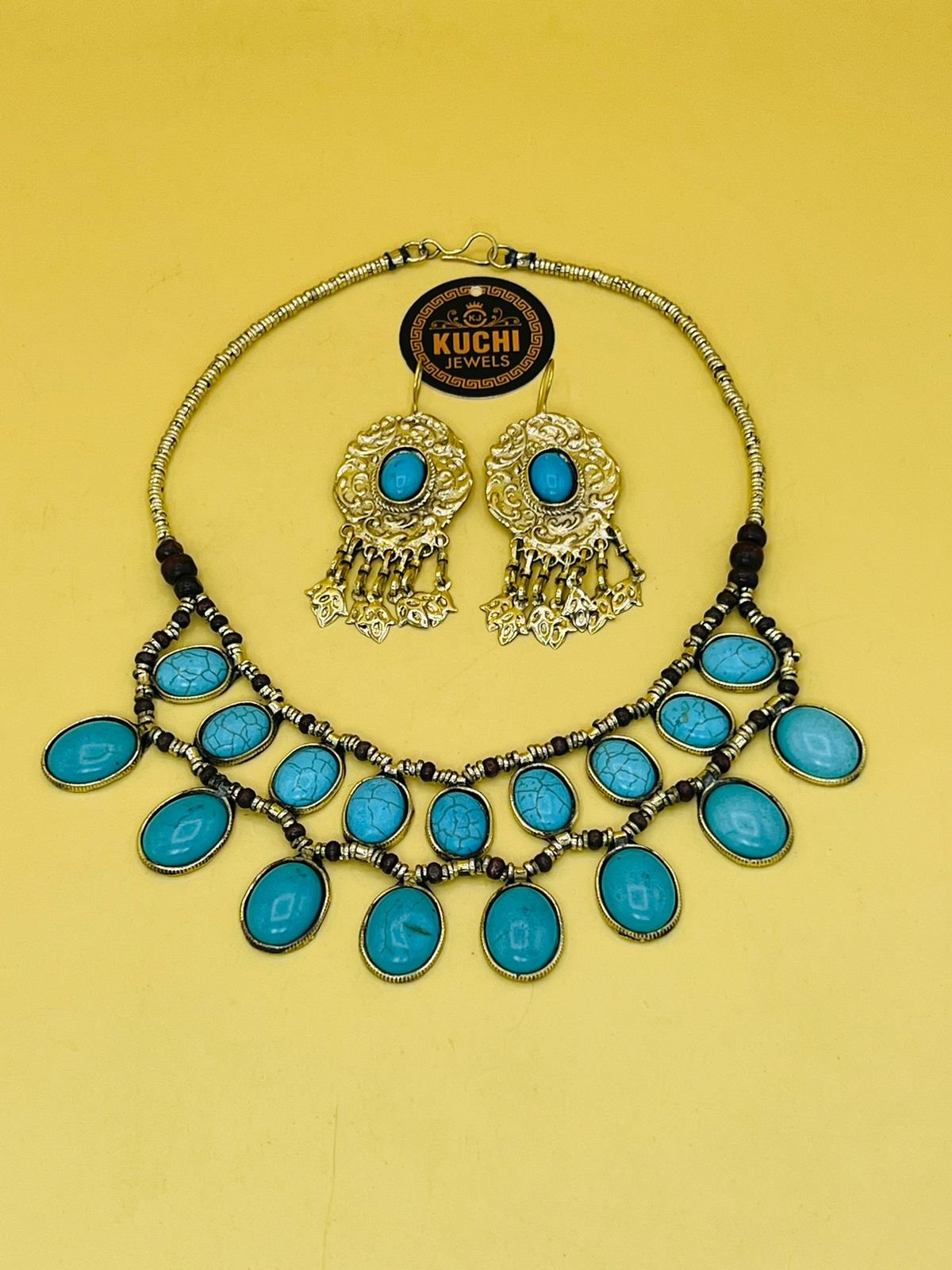 WhatsApp Image 2025-11-21 at 2.13.12 PM Turquoise Stone Necklace With Earrings - Image 1