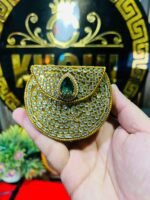 Mini Baby Kundan Metal Bag-Green Stone - Image 4