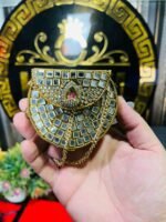 Mini Baby Kundan Metal Bag-Green Stone - Image 3